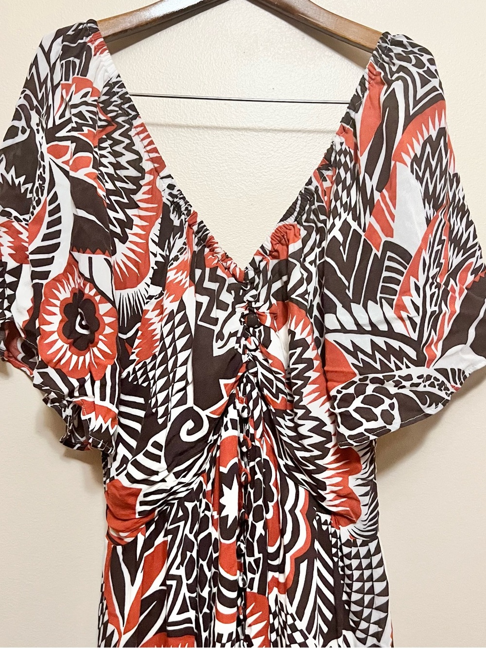 Anthropologie Black, White & Rust Abstract Maxi Dress